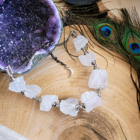 Clear Quartz choker necklace Crystal healing Raw natural stone witchy jewellery gift for her gemstone jewelry