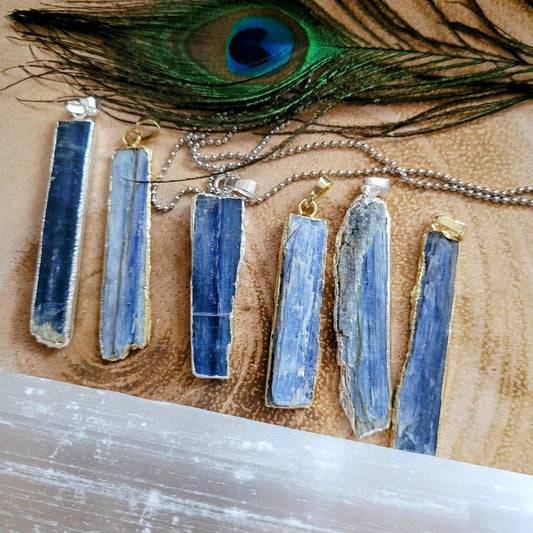 Raw Kyanite necklace Pendant natural stone crystsl healing witchy jewellery gift for him or her