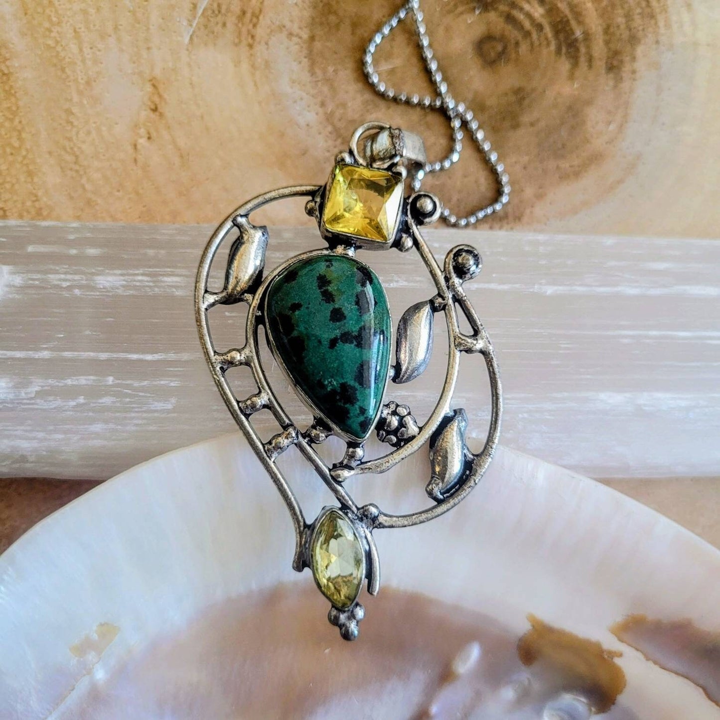 Zoisite and citrine pendant necklace 925 silver crystal healing witchy jewellery gift for her