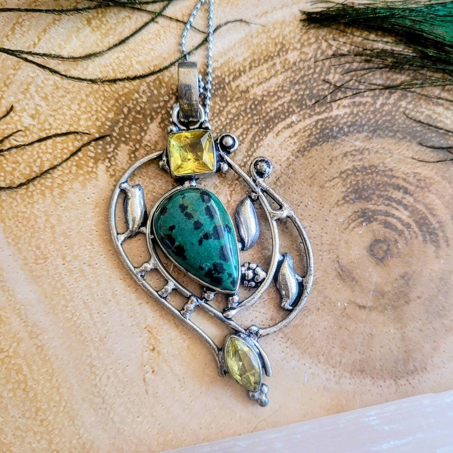 Zoisite and citrine pendant necklace 925 silver crystal healing witchy jewellery gift for her