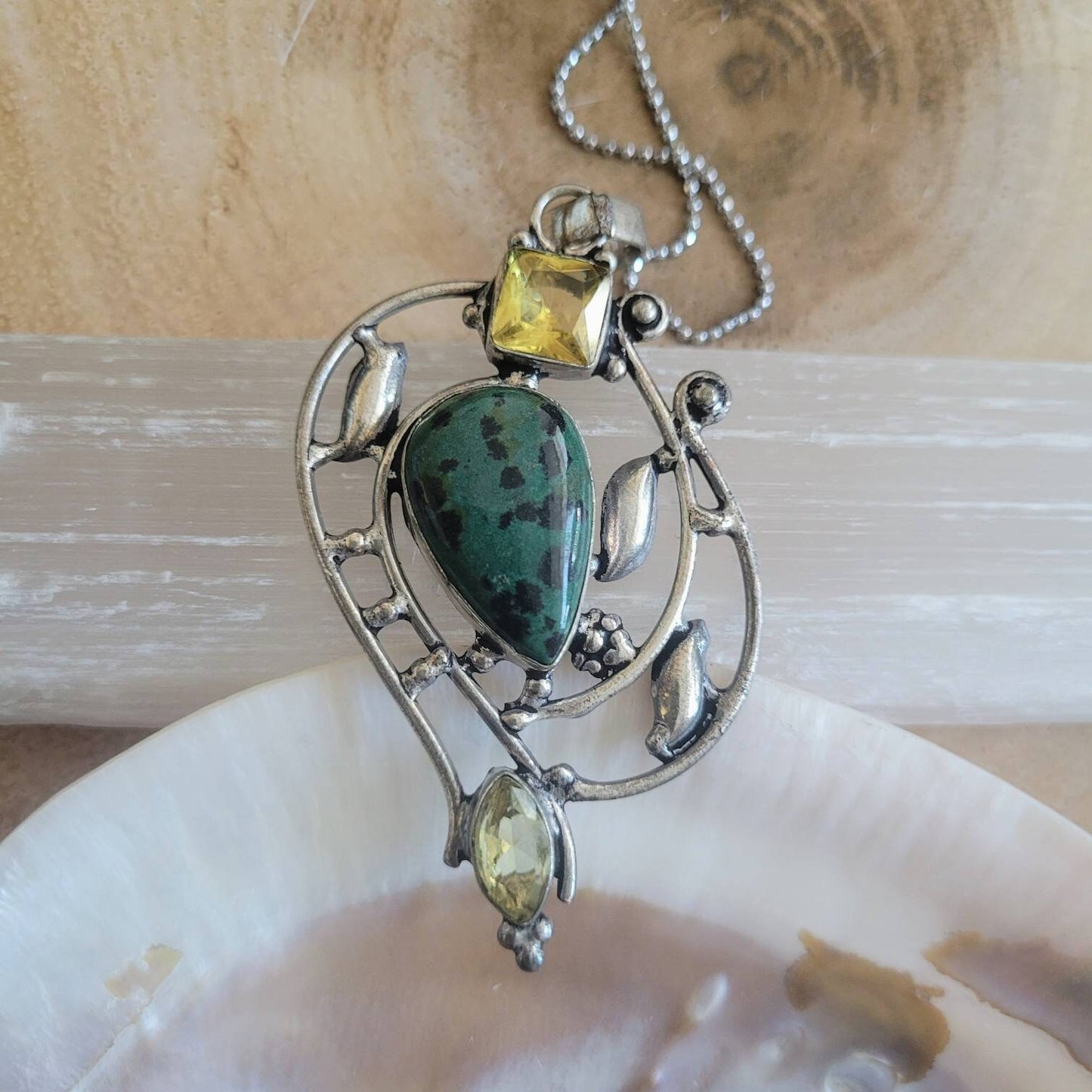 Zoisite and citrine pendant necklace 925 silver crystal healing witchy jewellery gift for her