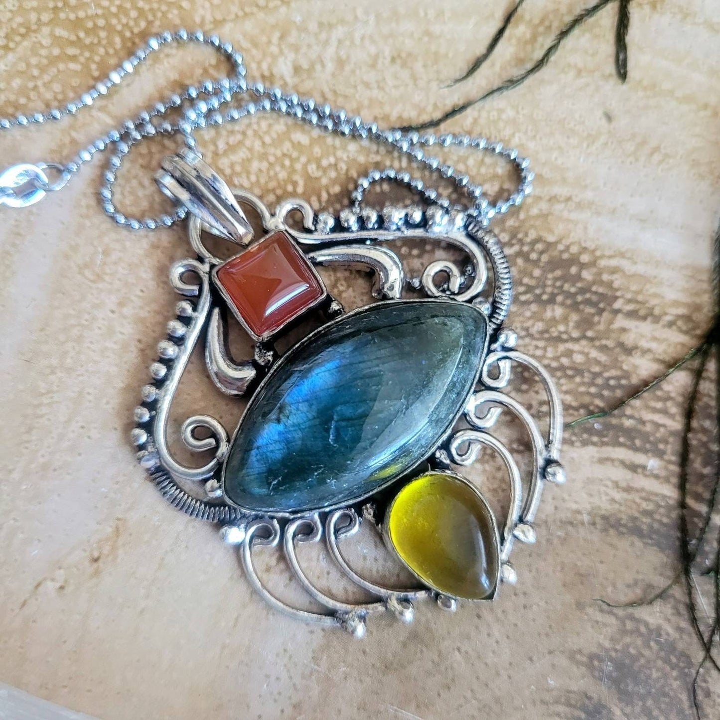 labradorite and agate in 925 silver pendant necklace crystal healing natural Stone witchy jewellery gift for her