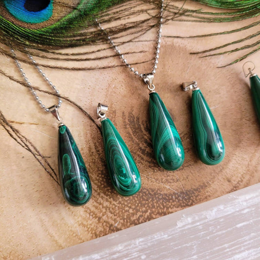 Malachite necklace pendant crystal healing gift for him or her witchy jewellery green gemstone jewelry heart chakra