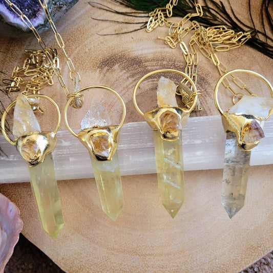 Citrine point pendant necklace for him or her crystal healing lucky amulet witchy jewellery solar plexus chakra