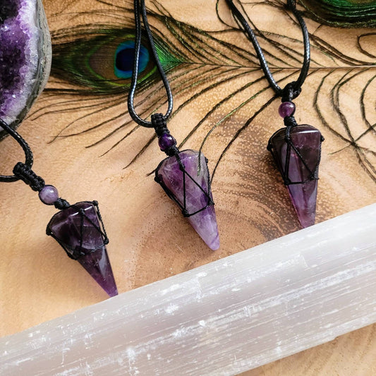 Amethyst adjustable Necklace for men or women Crystal healing natural stone Third Eye Chakra point gift for him or her witchy jewellery