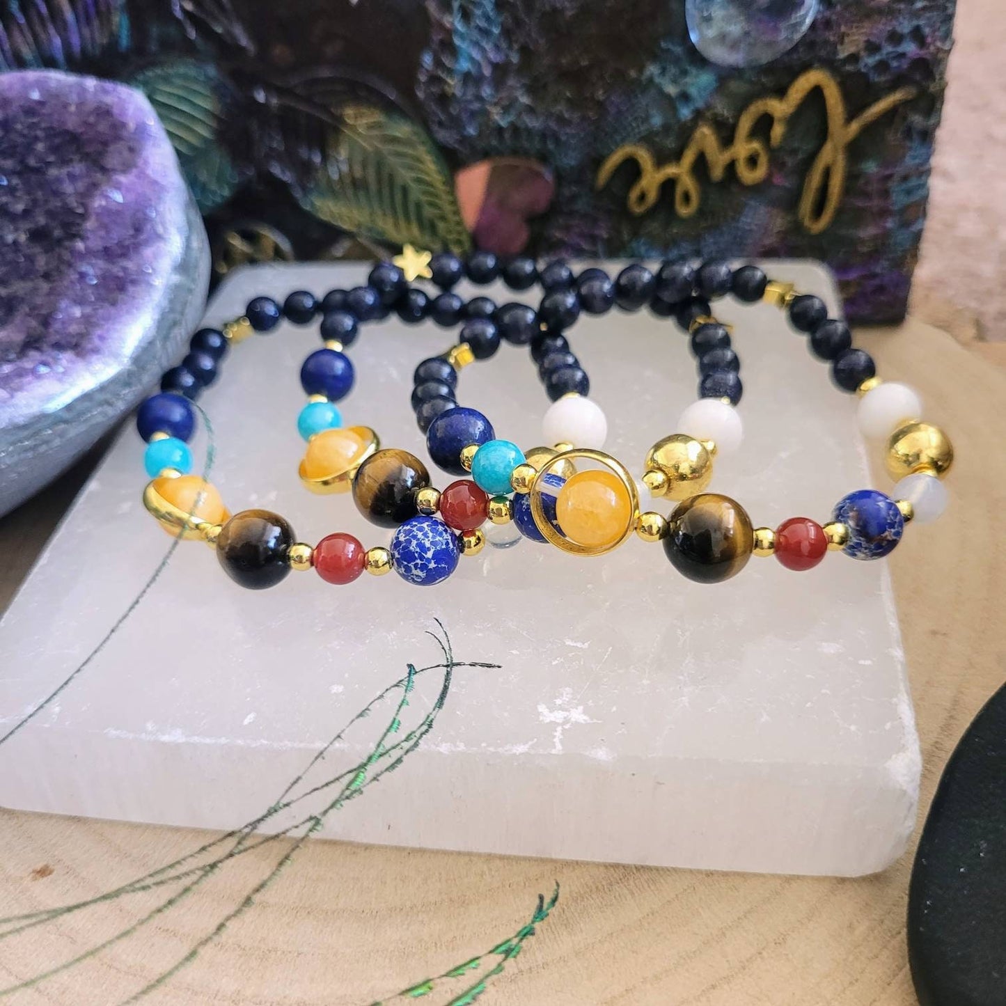 Connect to the universe bracelet solar system planet jewellery crystal healing gift for him or her stretchy stacking jewelry moon Mars