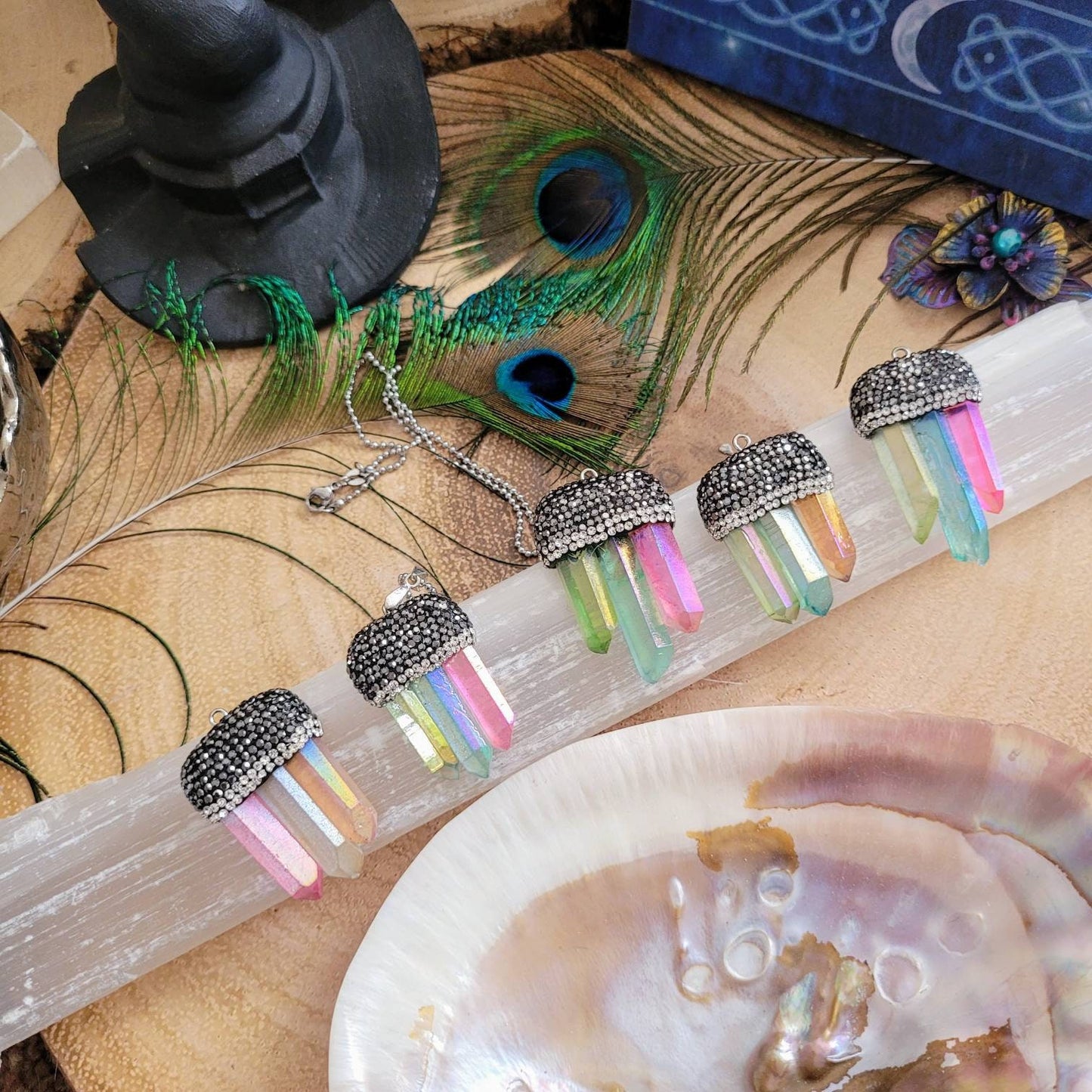 Mixed Aura Quartz necklace crystal healing gift for her jewellery for women witchy jewelry