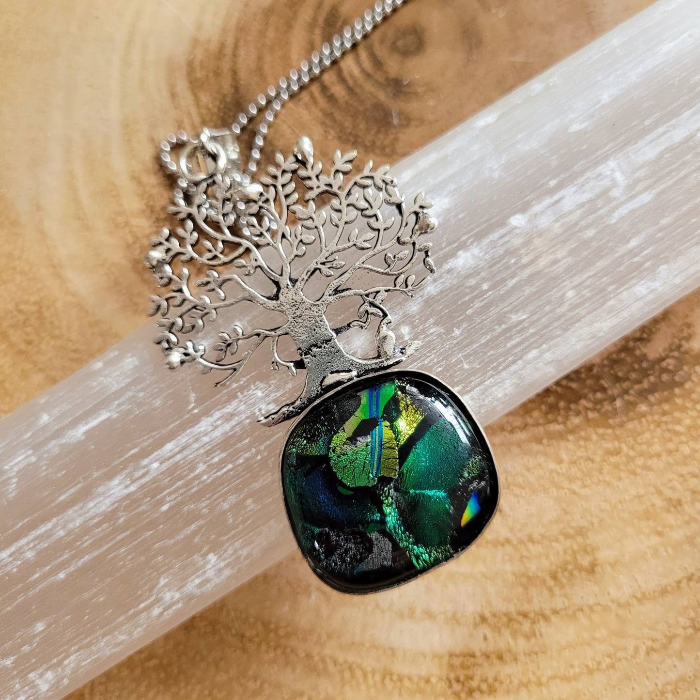 Dichroic glass necklace pendant 925 silver witchy jewellery gift for her jewelry fif women