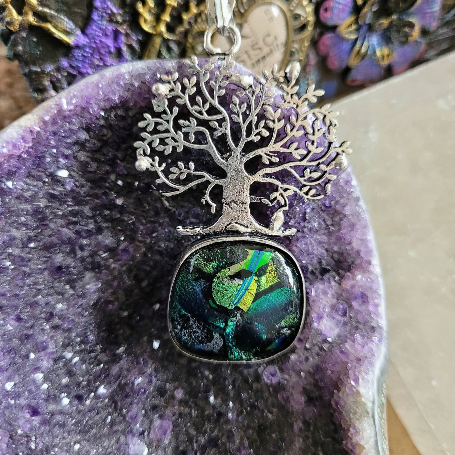 Dichroic glass necklace pendant 925 silver witchy jewellery gift for her jewelry fif women