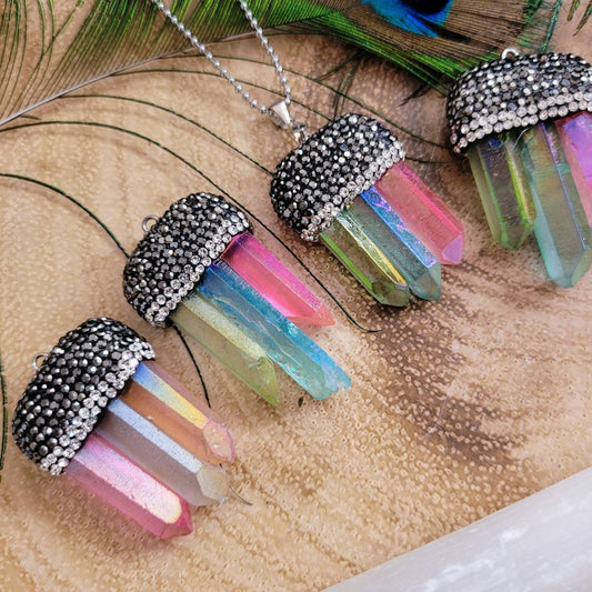 Mixed Aura Quartz necklace crystal healing gift for her jewellery for women witchy jewelry