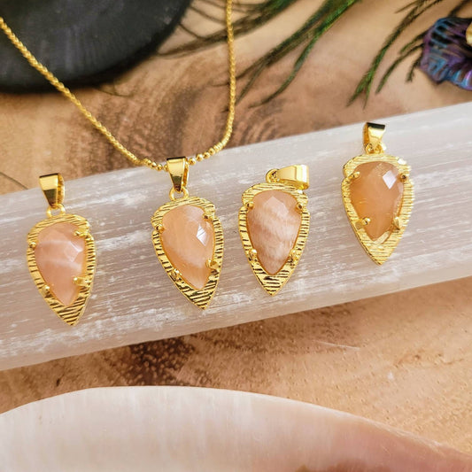 sunstone necklace minimalist pendant arrowhead crystal healing natural stone jewellery gift for him it her jewelry for women