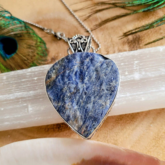 sodalite pendant necklace 925 silver crystal healing jewellery gift for him or her throat chakra jewelry for men or women raw stone