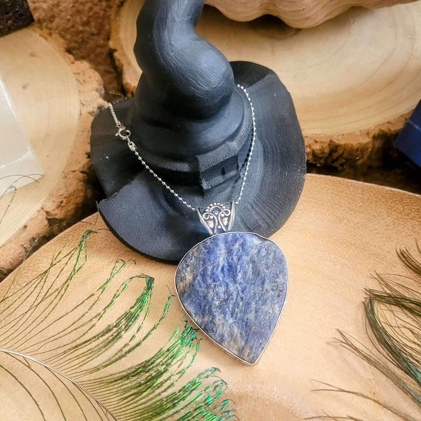 sodalite pendant necklace 925 silver crystal healing jewellery gift for him or her throat chakra jewelry for men or women raw stone