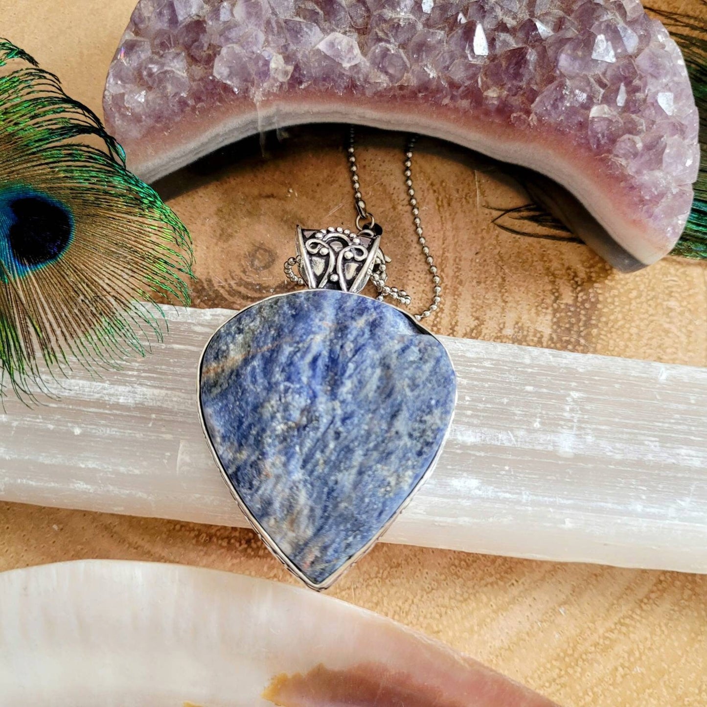 sodalite pendant necklace 925 silver crystal healing jewellery gift for him or her throat chakra jewelry for men or women raw stone