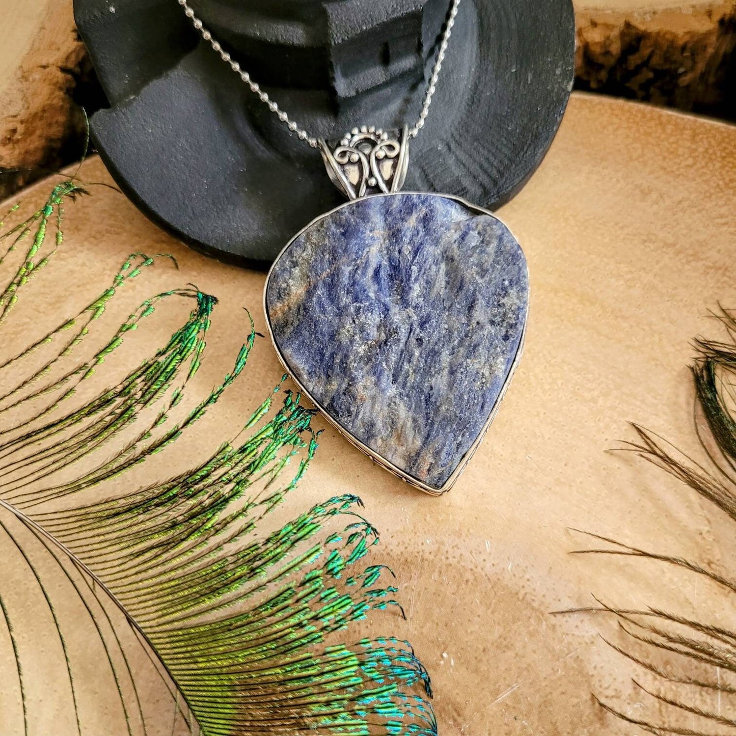 sodalite pendant necklace 925 silver crystal healing jewellery gift for him or her throat chakra jewelry for men or women raw stone