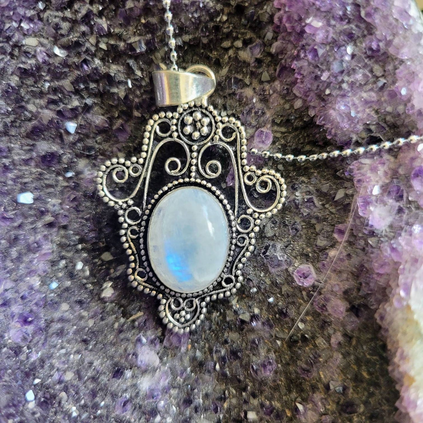 Rainbow Moonstone pendant necklace 925 silver natural stone healing crystal witchy jewellery gift for her gemstone jewelry for women