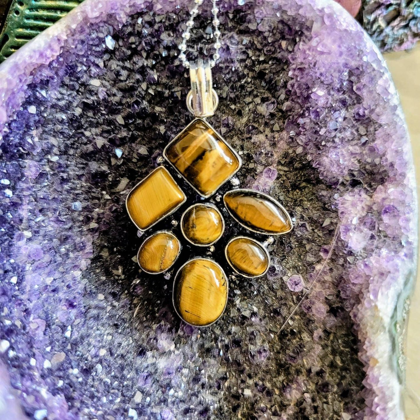 Tigers eye pendant necklace in 925 silver crystal healing natural Stone jewellery for him or her witchy jewelry