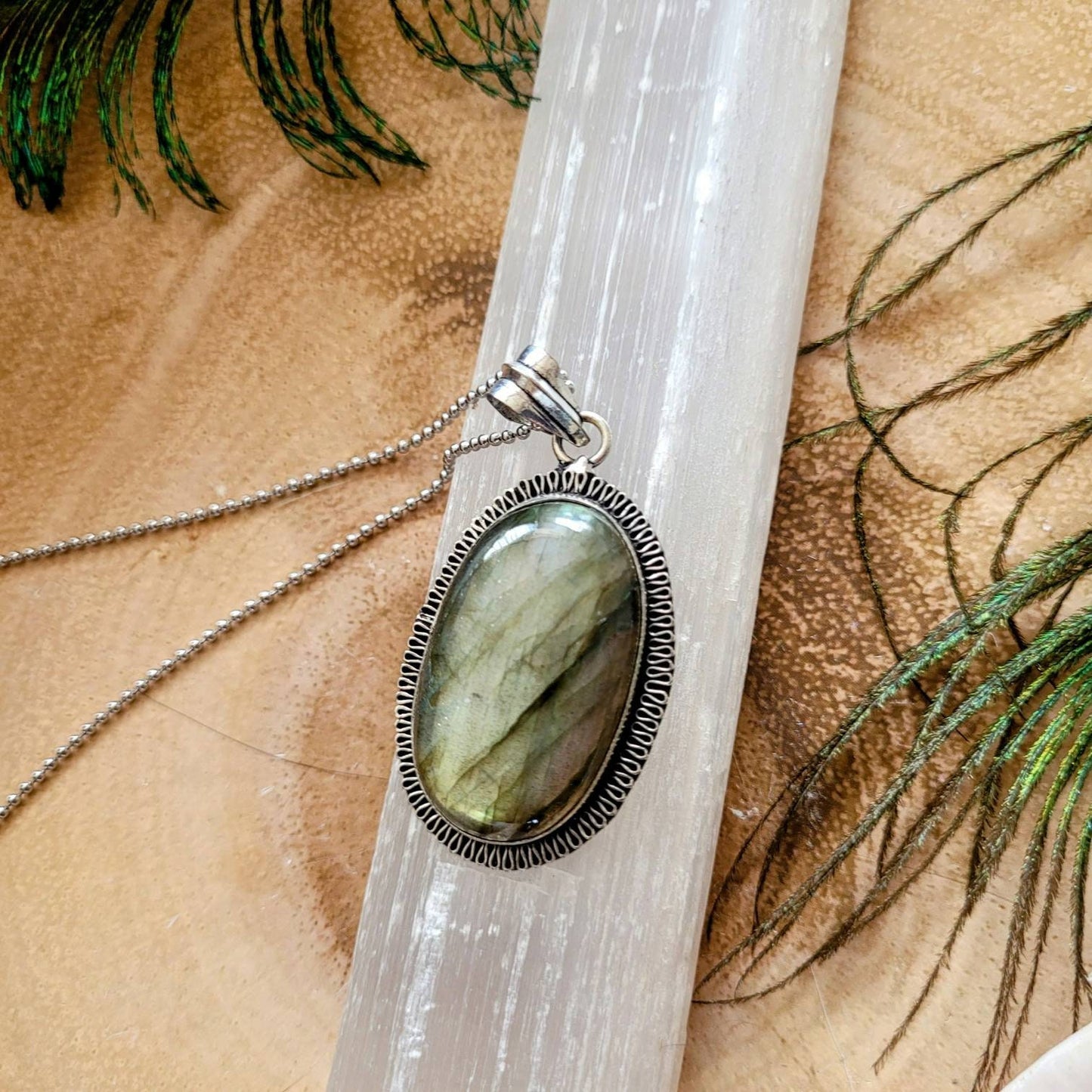 Labradorite necklace pendant in 925 silver crystal healing natural stone witchy jewellery for women or men gift for him or her