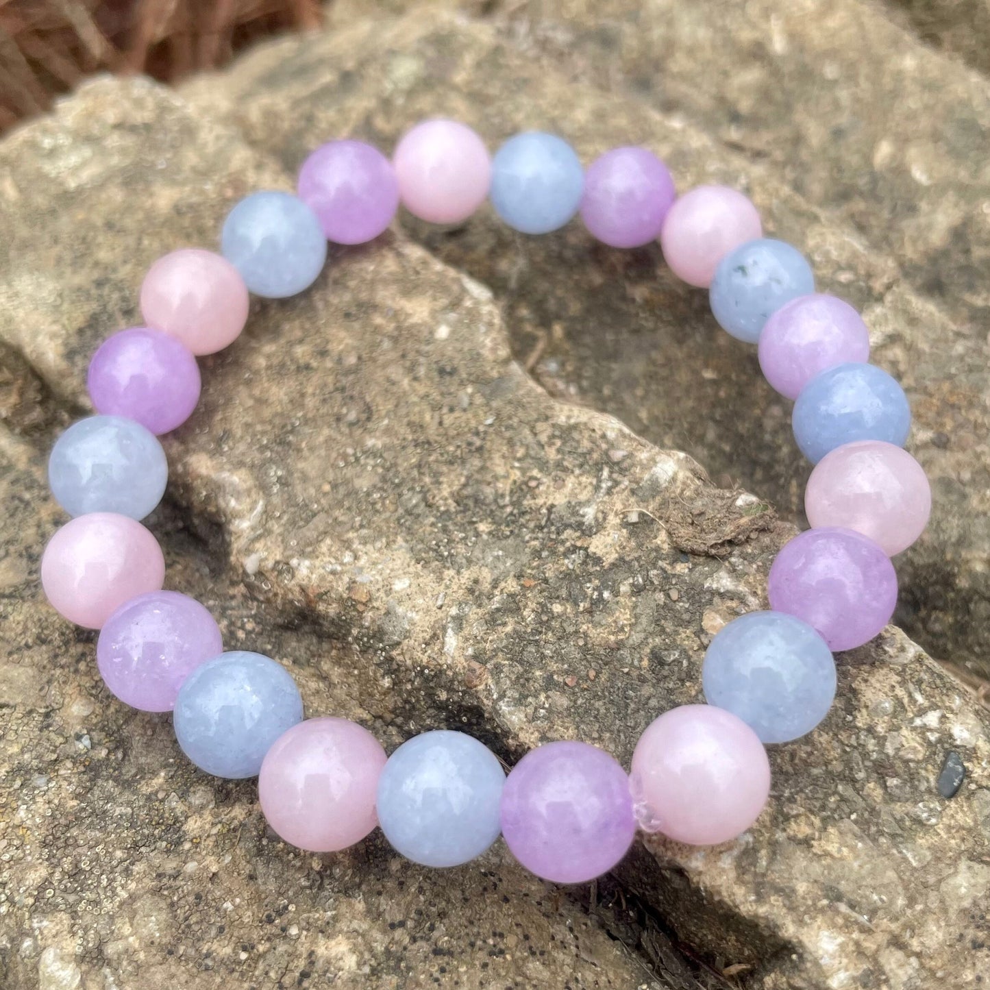 Rose Quartz aquamarine and lavender amethyst Bracelet crystal healing natural stone heart stretch stacking women's jewellery