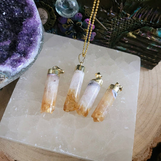 Citrine necklace with quartz pendant natural stone crystal healing money abundance gift for him or her jewellery for men or women