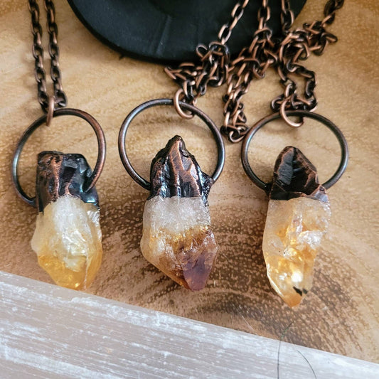 Citrine Necklace pendant raw stone crystal healing antique  style jewellery gift for him or her witchy jewelry solar plexus chakra