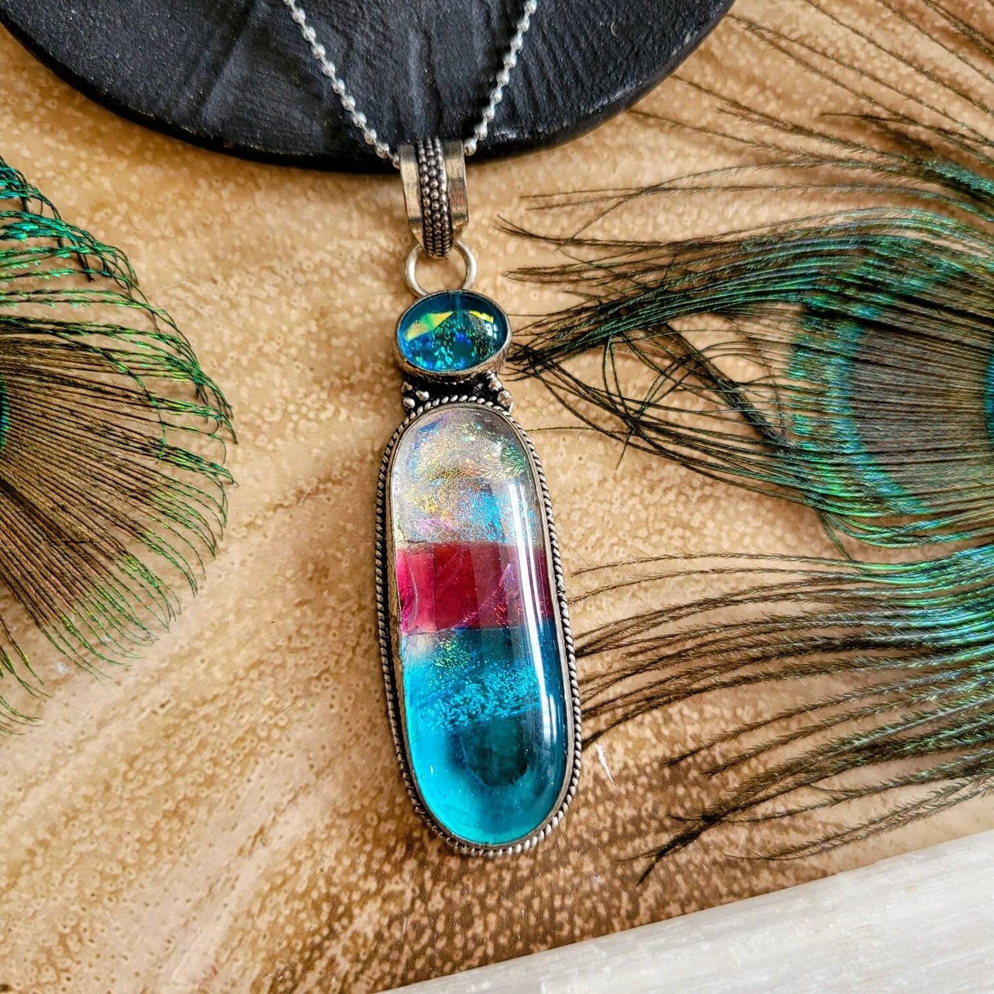 Dichroic glass pendant necklace 925 silver witchy jewellery gift for him or her