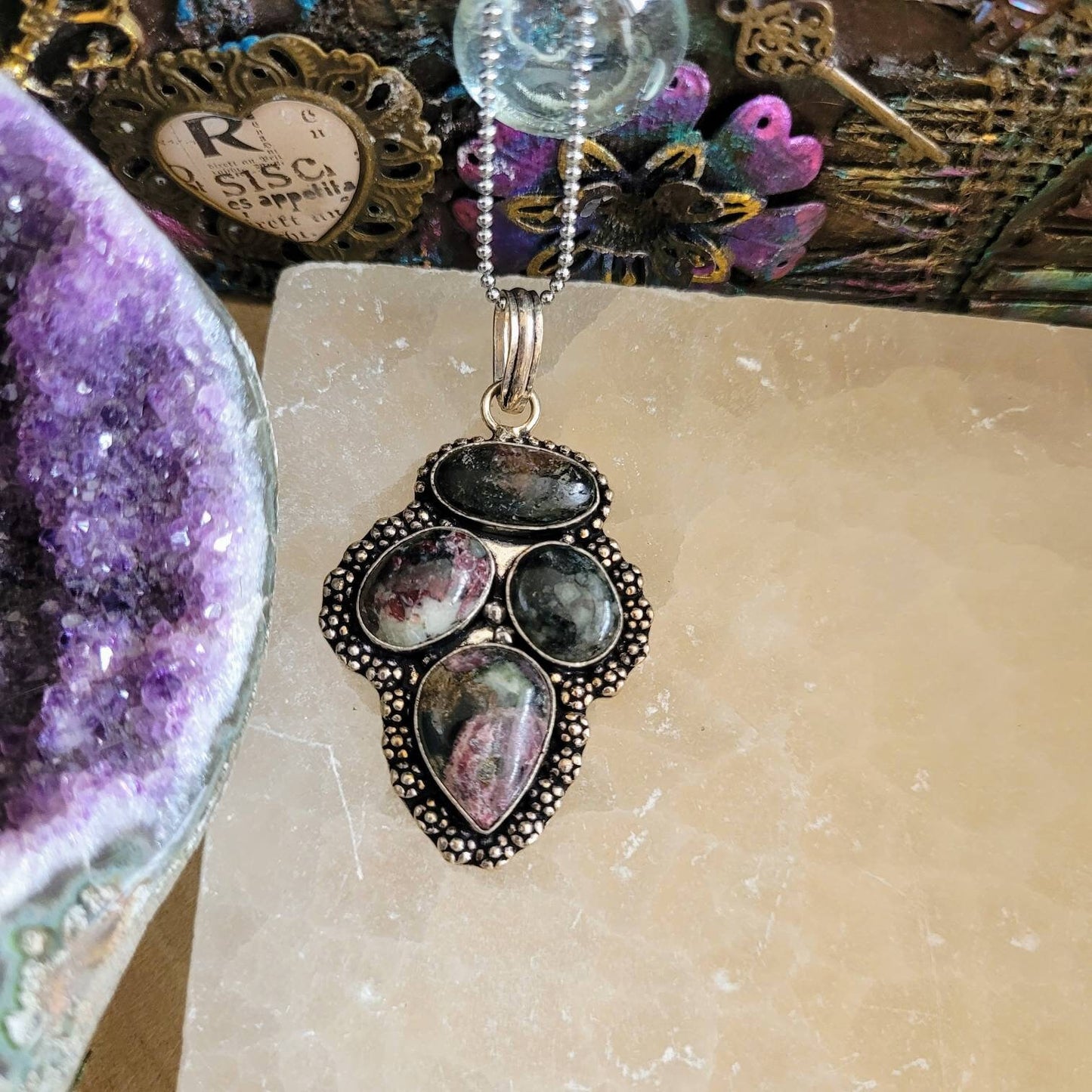 Eudialyte necklace 925 silver pendant crystal healing natural stone witchy jewellery