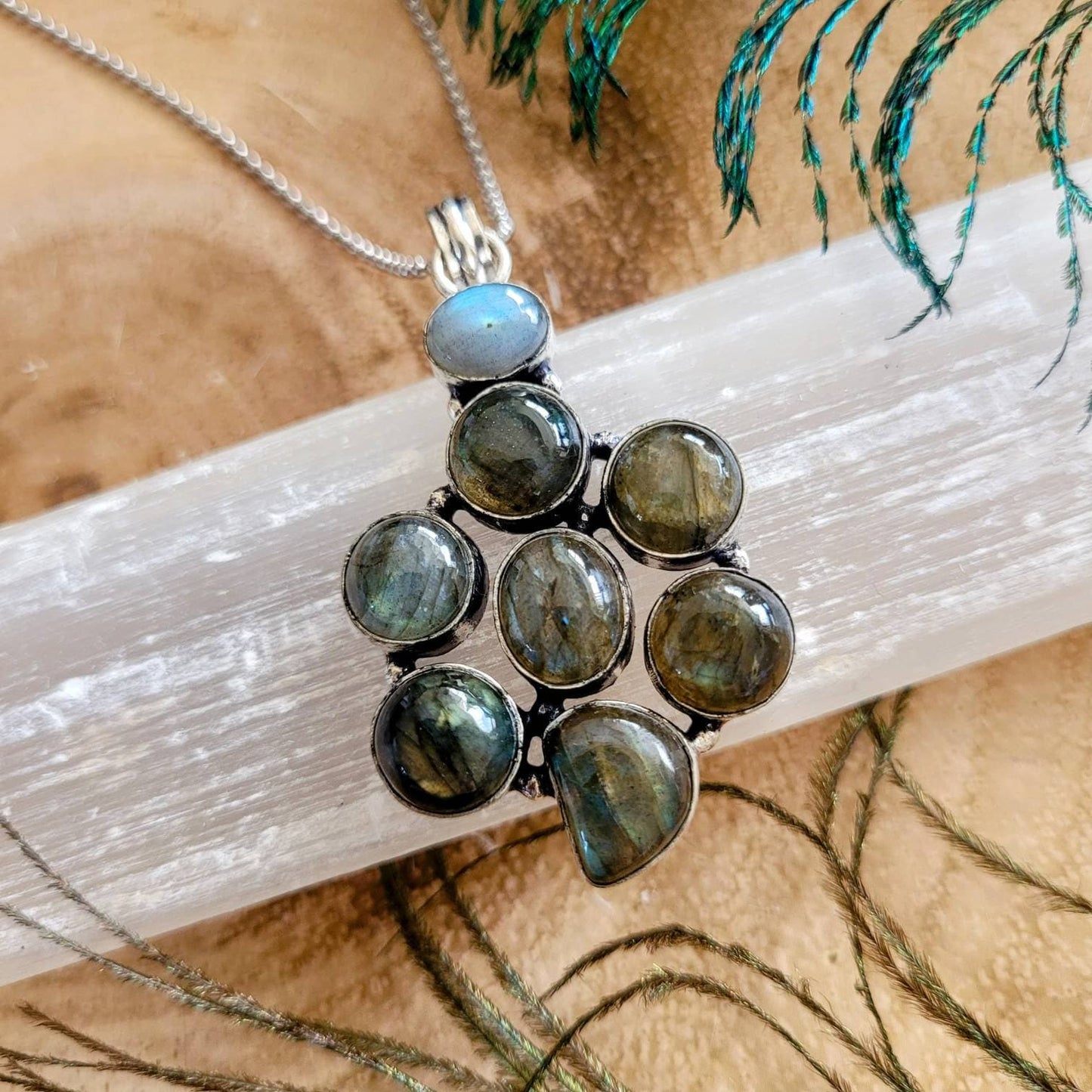 labradorite pendant necklace 925 silver crystal healing natural stone witchy jewellery for him or her jewelry gift for men or women