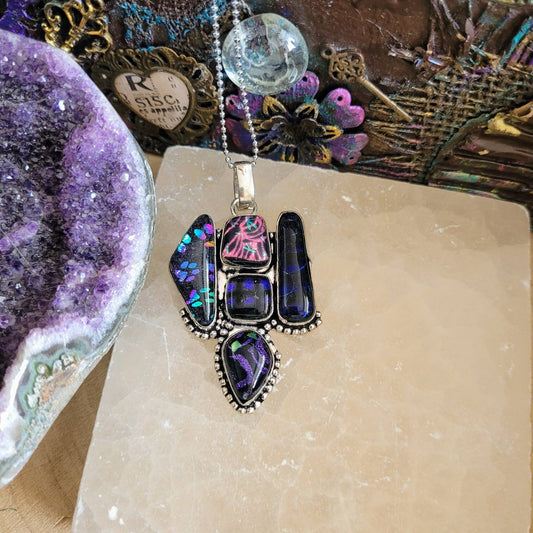 Dichroic glass necklace pendant in 925 silver gift for her