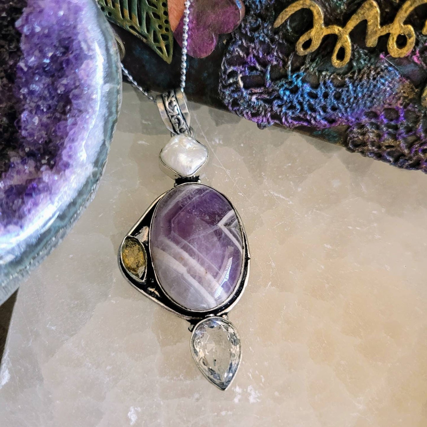 Dream Amethyst pearl citrine and topaz 925 silver crystal healing witchy jewelry for her jewellery for women