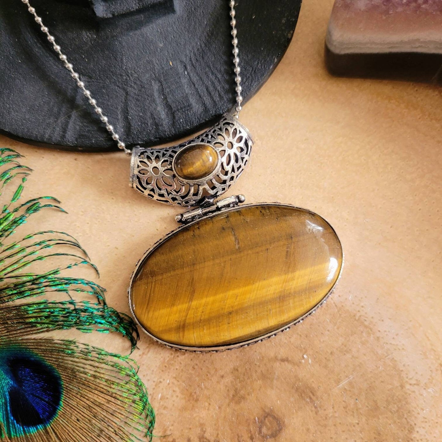 Tigers eye pendant necklace 925 silver crystal healing natural Stone jewellery for him or her witchy  jewelry for men or women