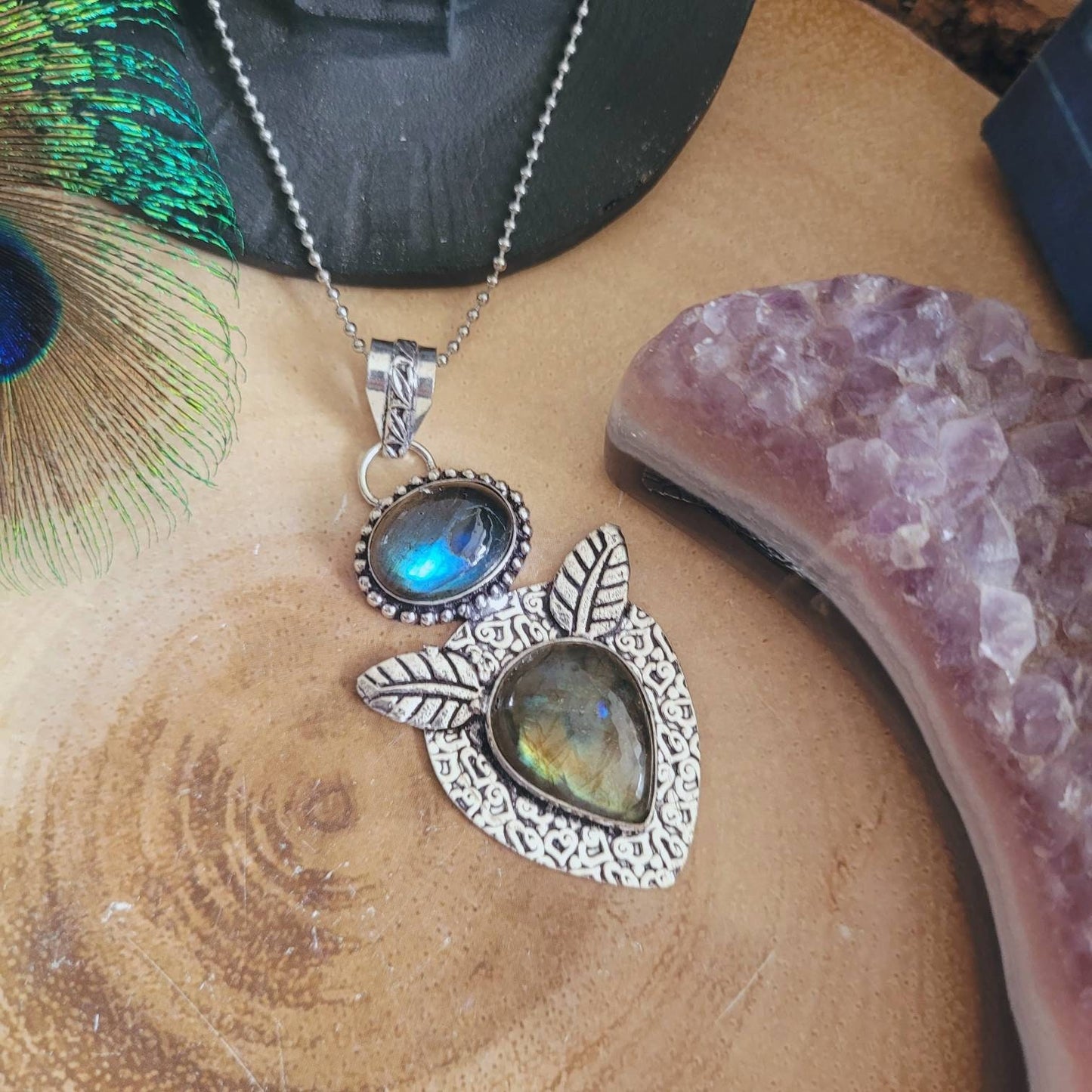 labradorite pendant necklace 925 silver jewellery for men or women witchy gift for him or her crystal healing jewelry