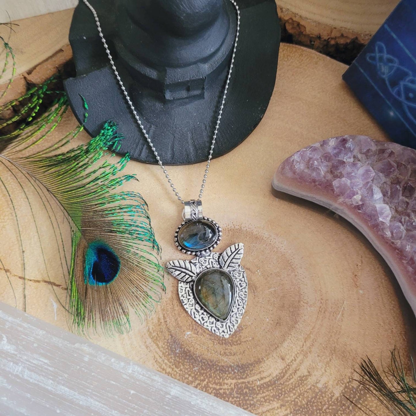 labradorite pendant necklace 925 silver jewellery for men or women witchy gift for him or her crystal healing jewelry