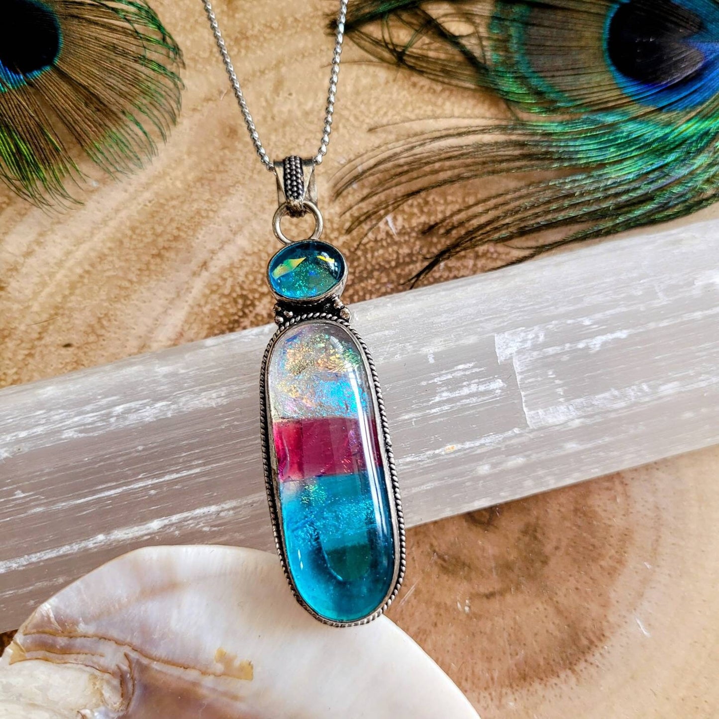 Dichroic glass pendant necklace 925 silver witchy jewellery gift for him or her