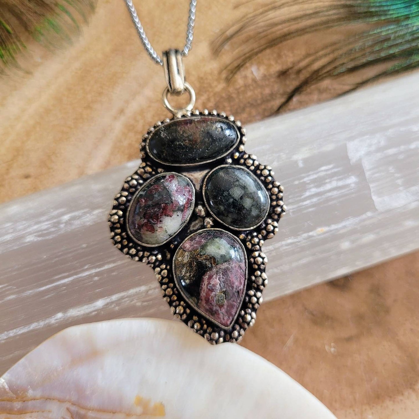 Eudialyte necklace 925 silver pendant crystal healing natural stone witchy jewellery