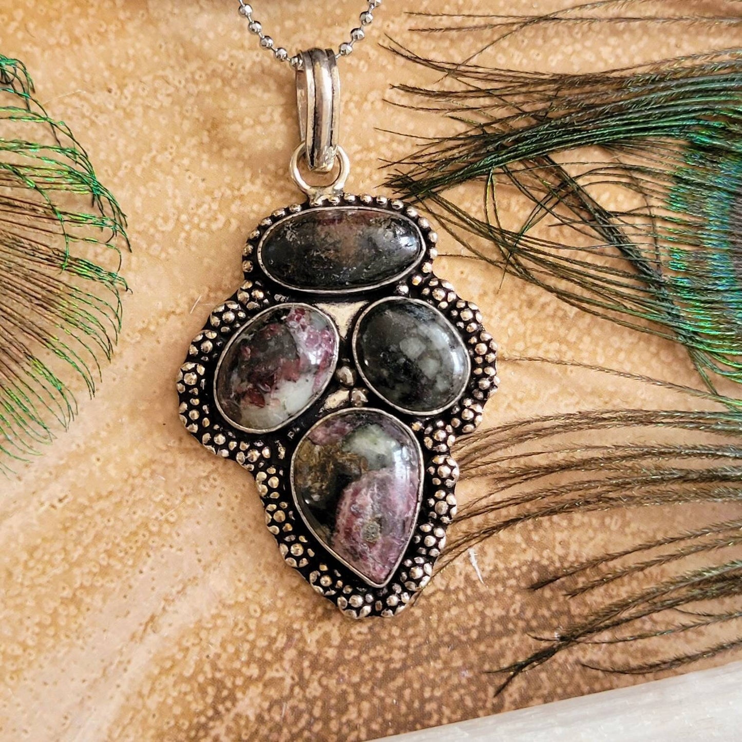 Eudialyte necklace 925 silver pendant crystal healing natural stone witchy jewellery