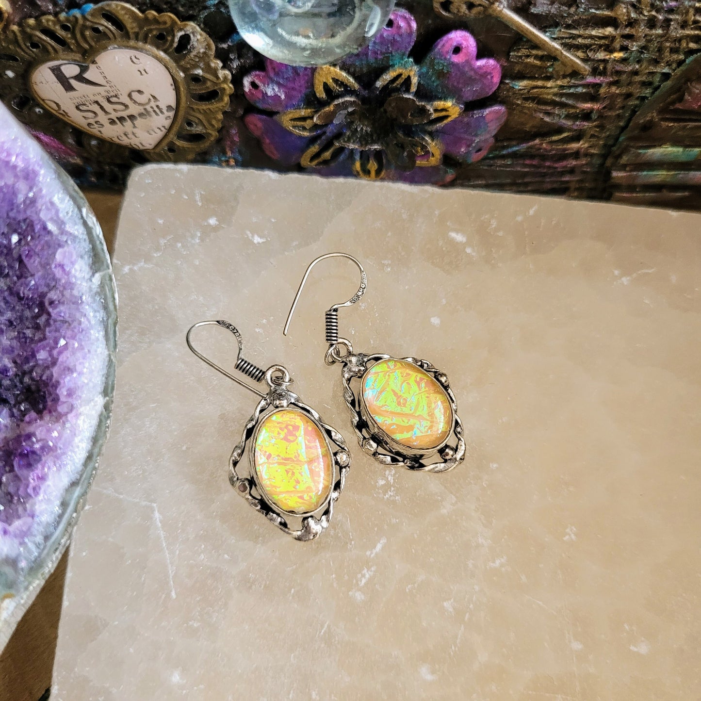 Dichroic glass earrings 925 silver jewellery for her witchy jewelry