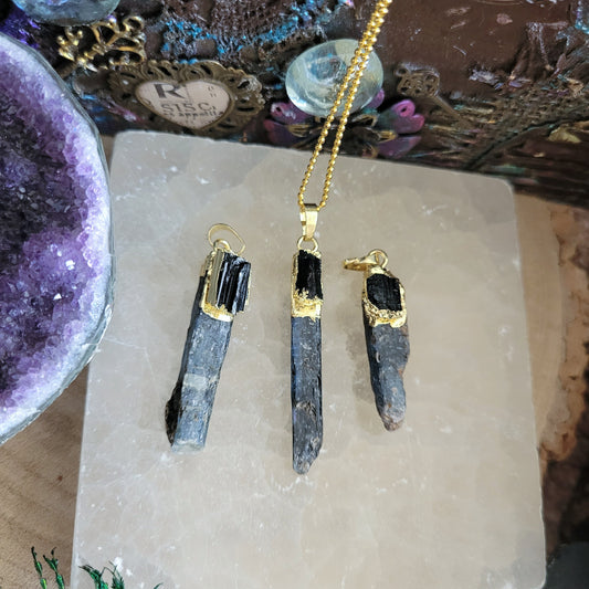 Raw kyanite necklace with Black tourmaline pendant necklace gift for him or her jewellery for men or women witchy jewelry