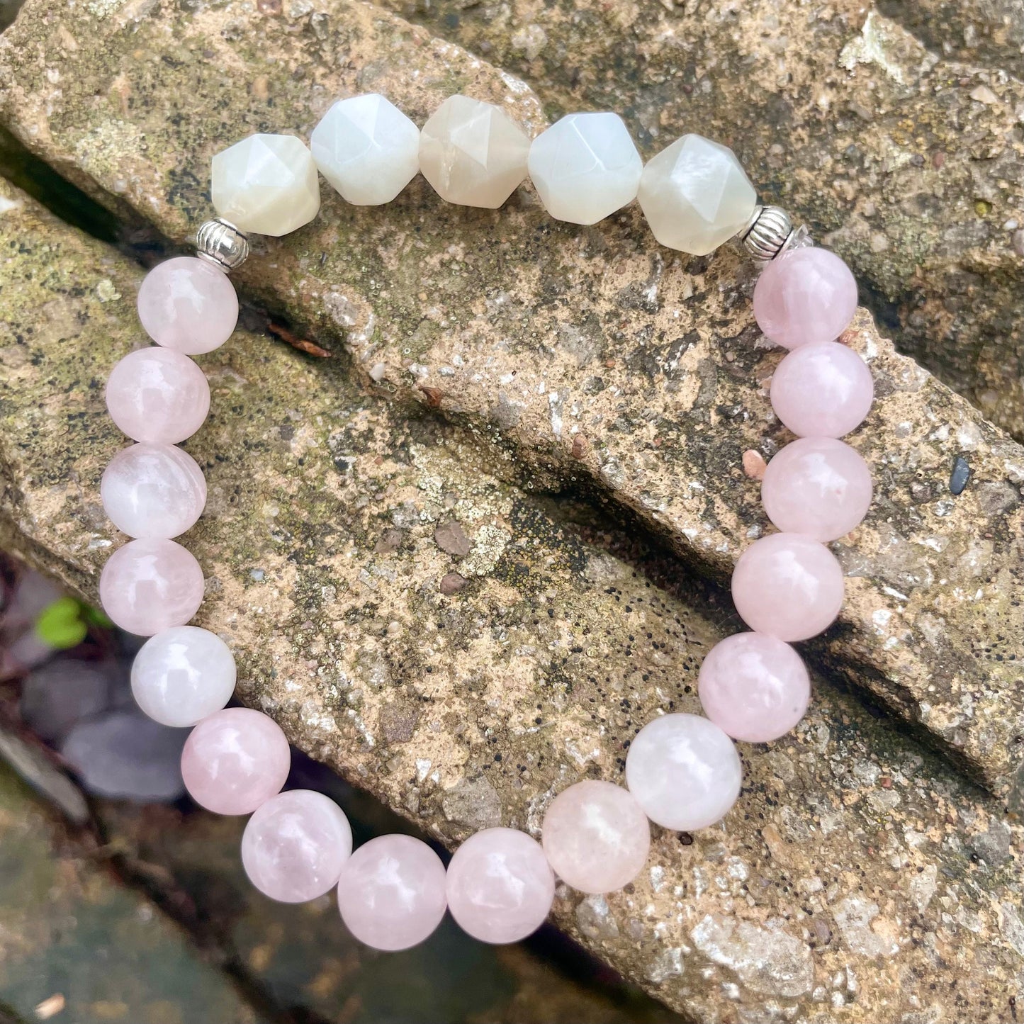 Rose quartz and moonstone bracelet crystal healing natural stone self love and calming gemstone jewellery