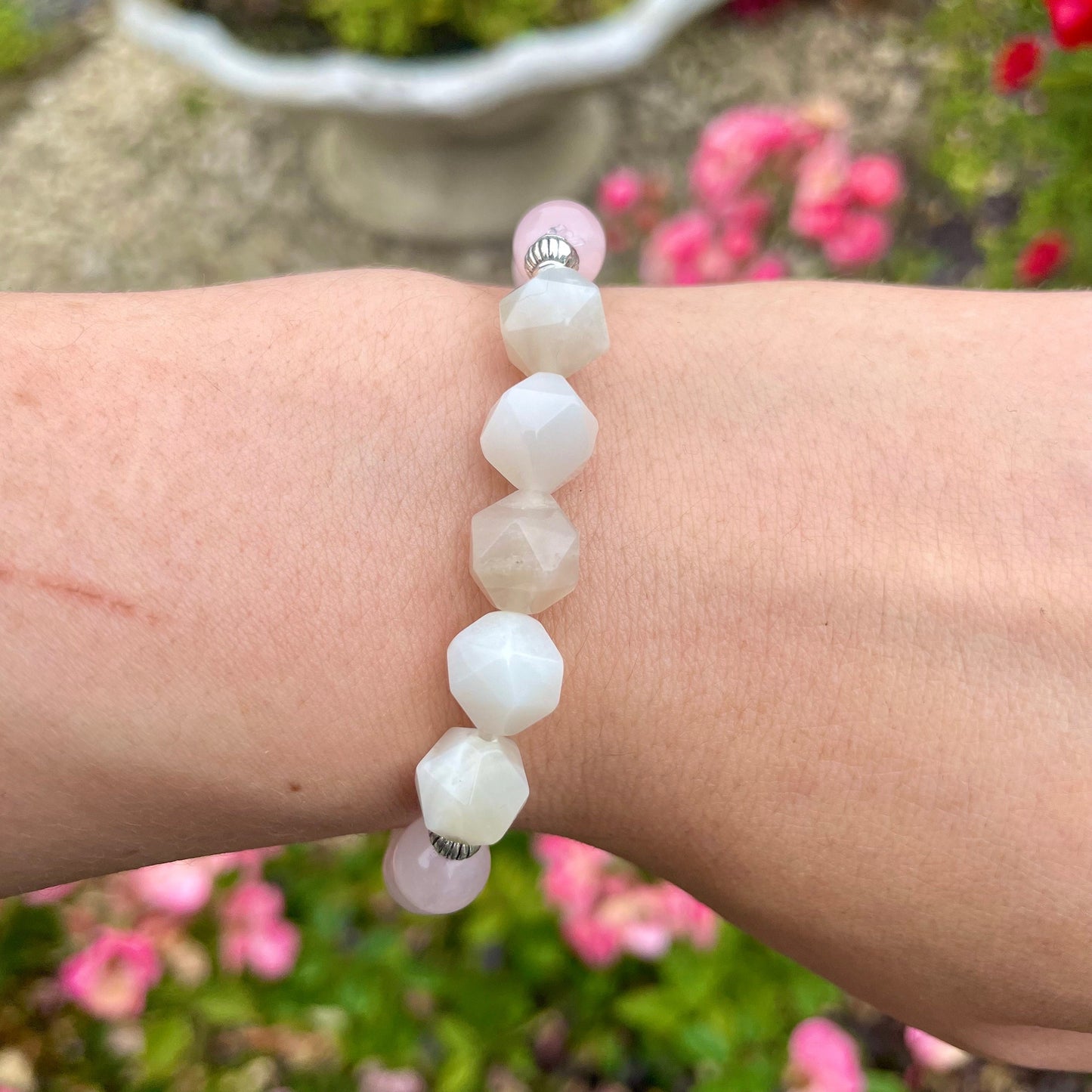 Rose quartz and moonstone bracelet crystal healing natural stone self love and calming gemstone jewellery