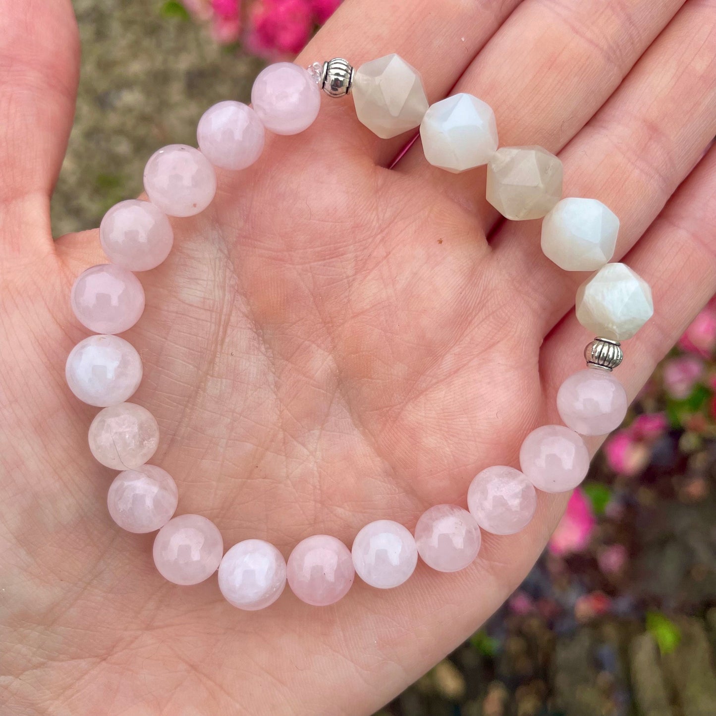 Rose quartz and moonstone bracelet crystal healing natural stone self love and calming gemstone jewellery