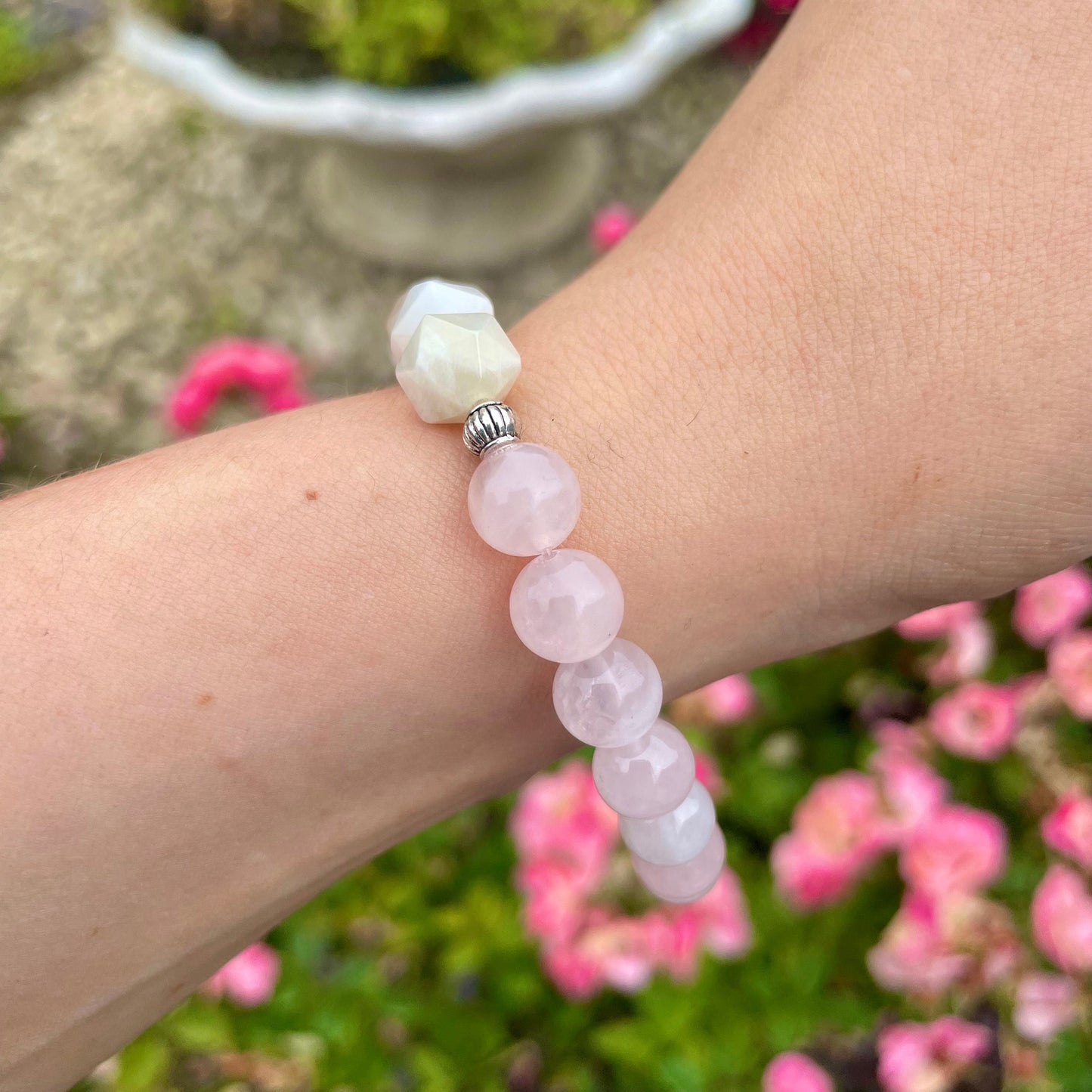 Rose quartz and moonstone bracelet crystal healing natural stone self love and calming gemstone jewellery