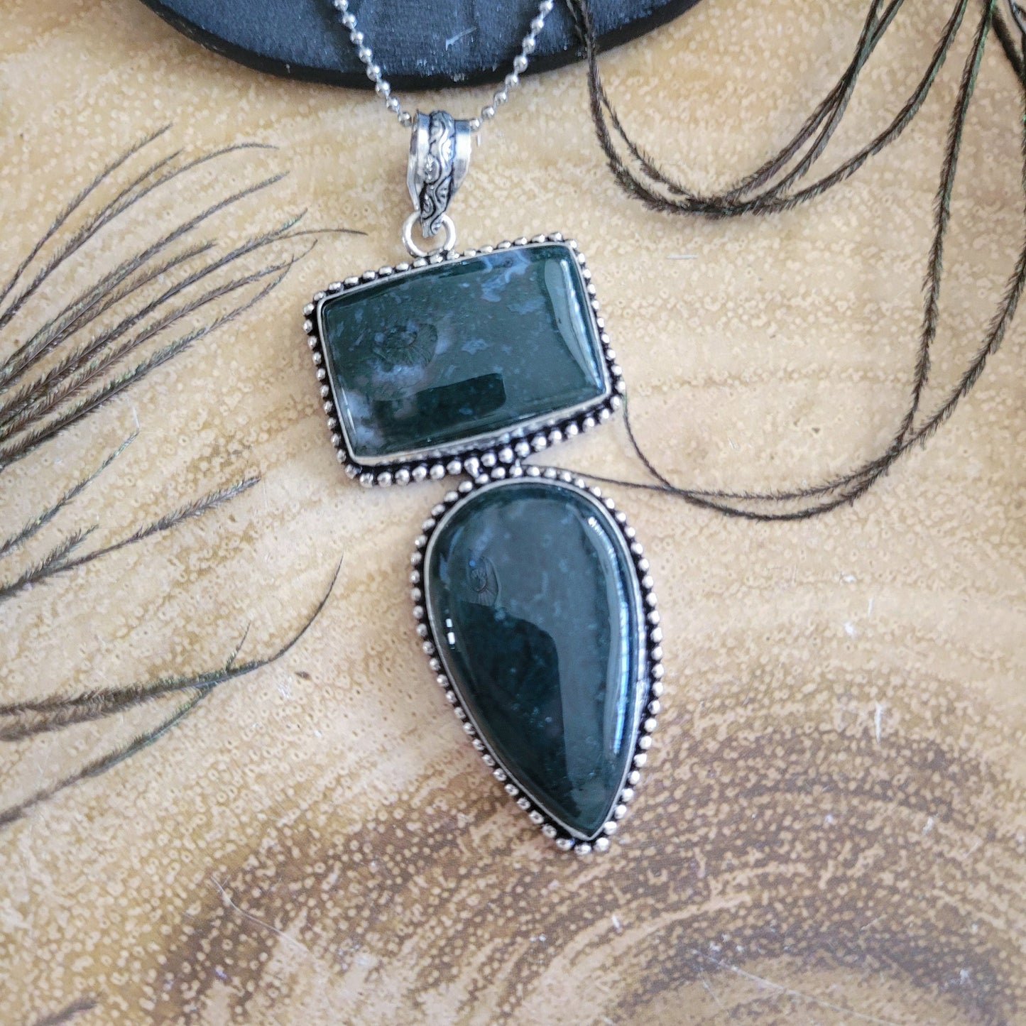 green moss agate pendant necklace witchy jewellery gift for him or her crystal healing jewelry for women 925 silver