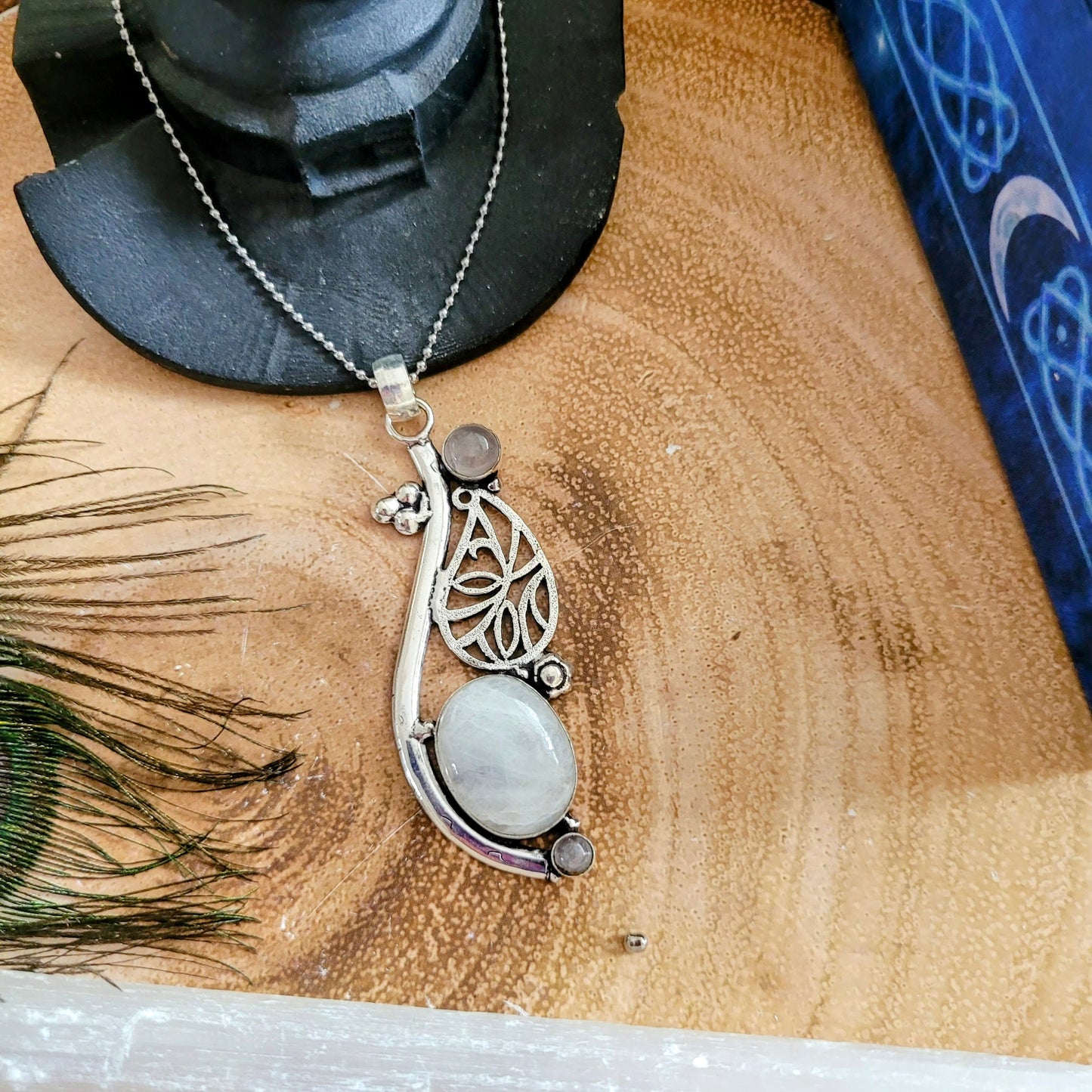 Rose Quartz and moonstone Pendant necklace 925 Silver natural stone crystal healing for women Heart Chakra love