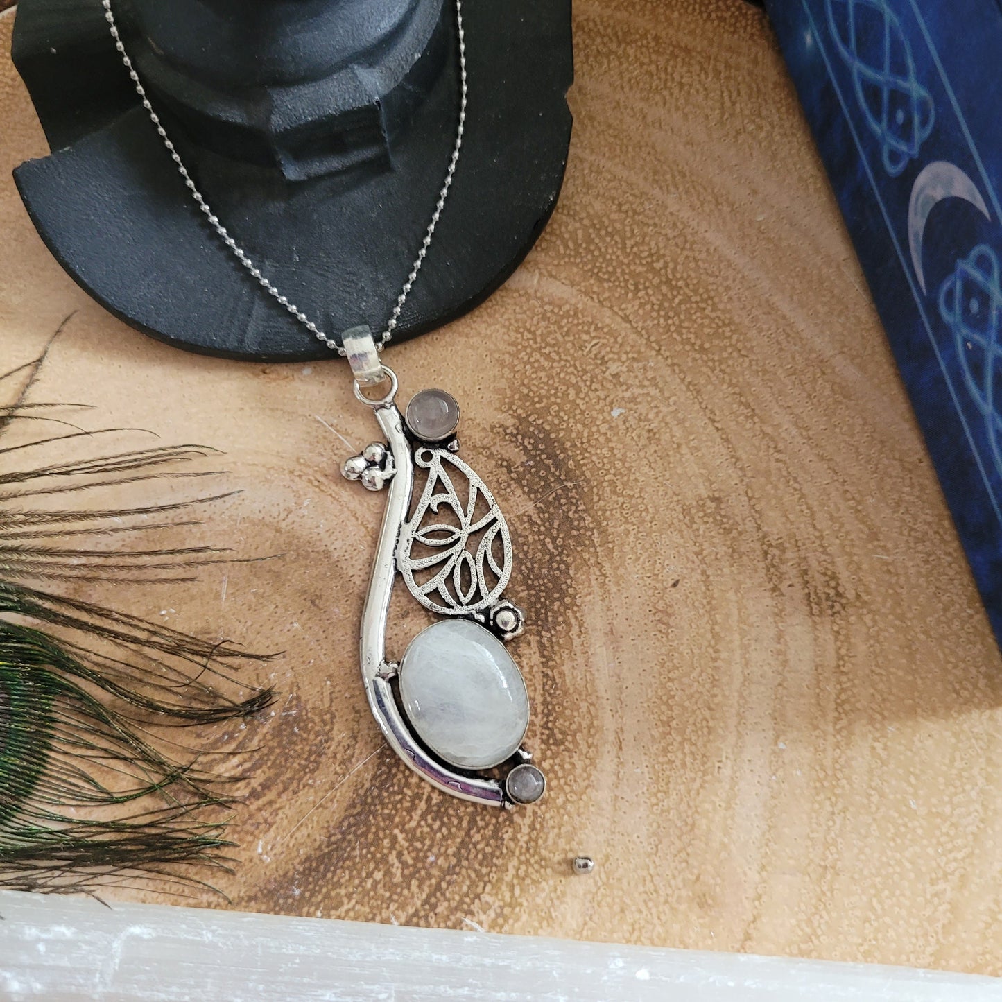 Rose Quartz and moonstone Pendant necklace 925 Silver natural stone crystal healing for women Heart Chakra love