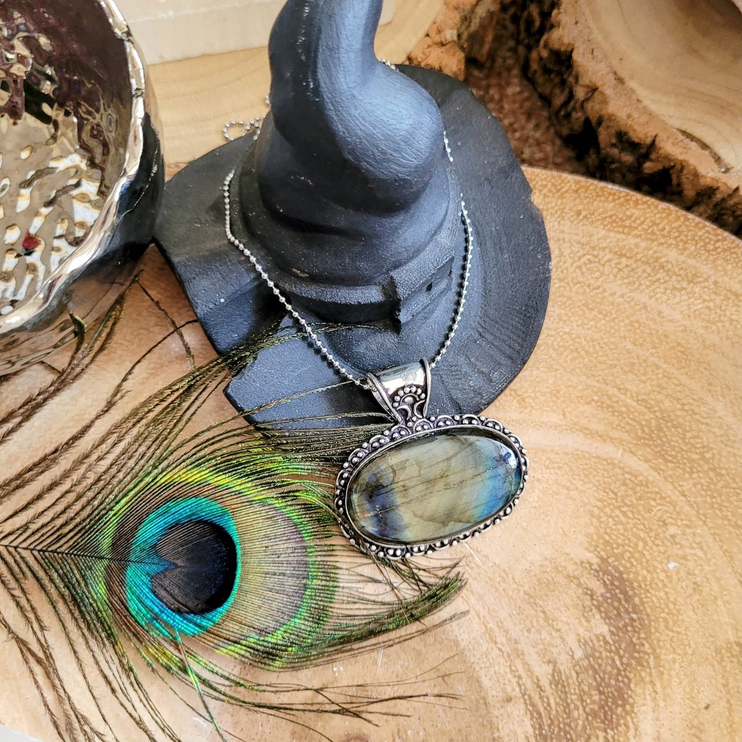 labradorite pendant in 925 silver natural stone crystal healing gemstone necklace jewellery witchy jewelry gift for her