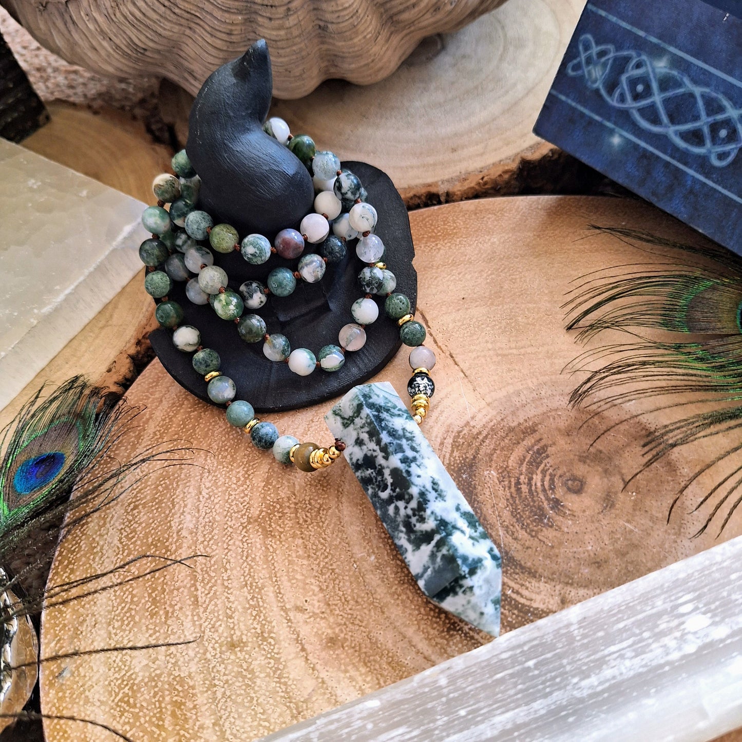 Tree agate necklace knotted mala point pendant crystal healing witchy jewellery gift for him gift for her