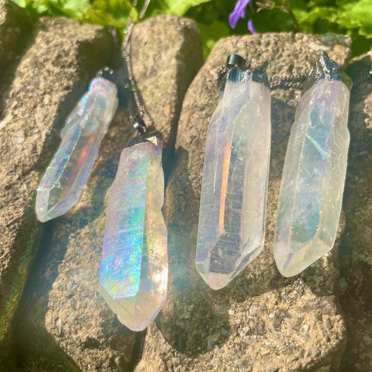 Angel Aura Quartz Point Raw Stone Necklace Crystal Pendant 50mm  - Master Healer, Amplifier, Creativity, Attunement, Romance