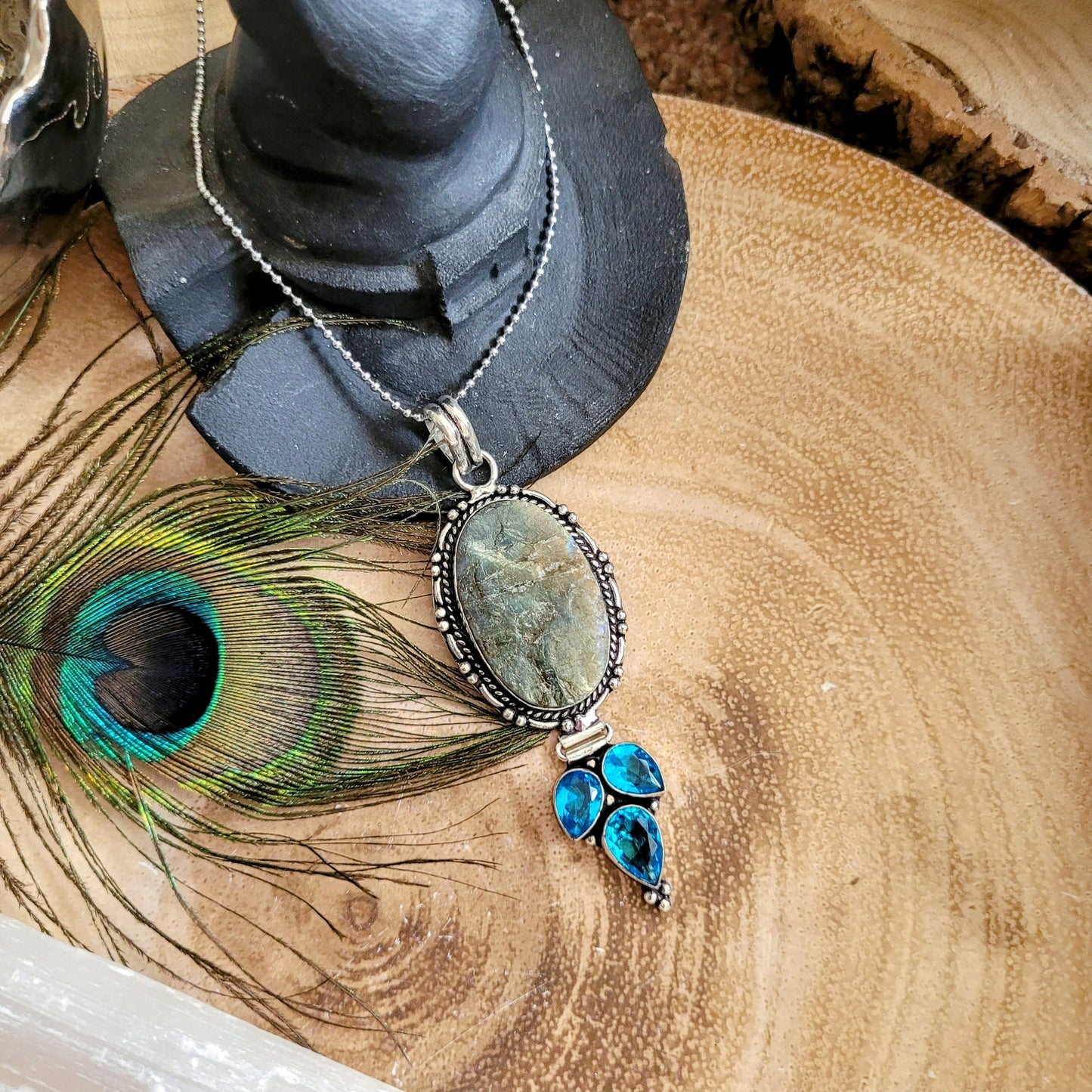 labradorite pendant in 925 silver natural stone crystal healing gemstone necklace jewellery witchy jewelry gift for her