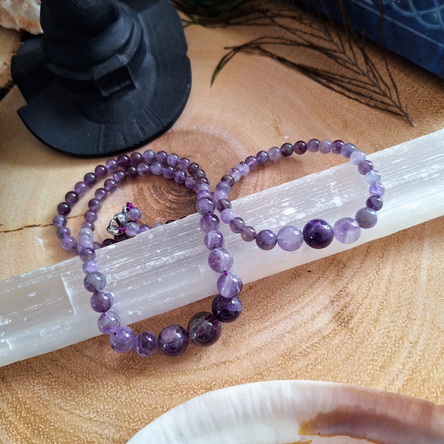 Dream amethyst beaded necklace and bracelet set